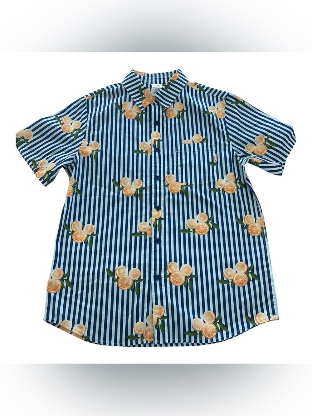 Disney Mickey Mouse Icon Oranges Button-Down Shirt Striped Orange Print Shirt